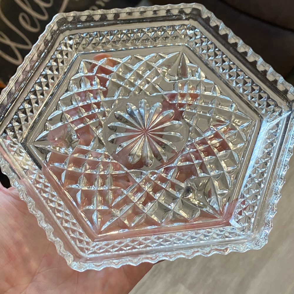 Vintage Crystal Hexagonal Dish - Decorative Trinket Tray